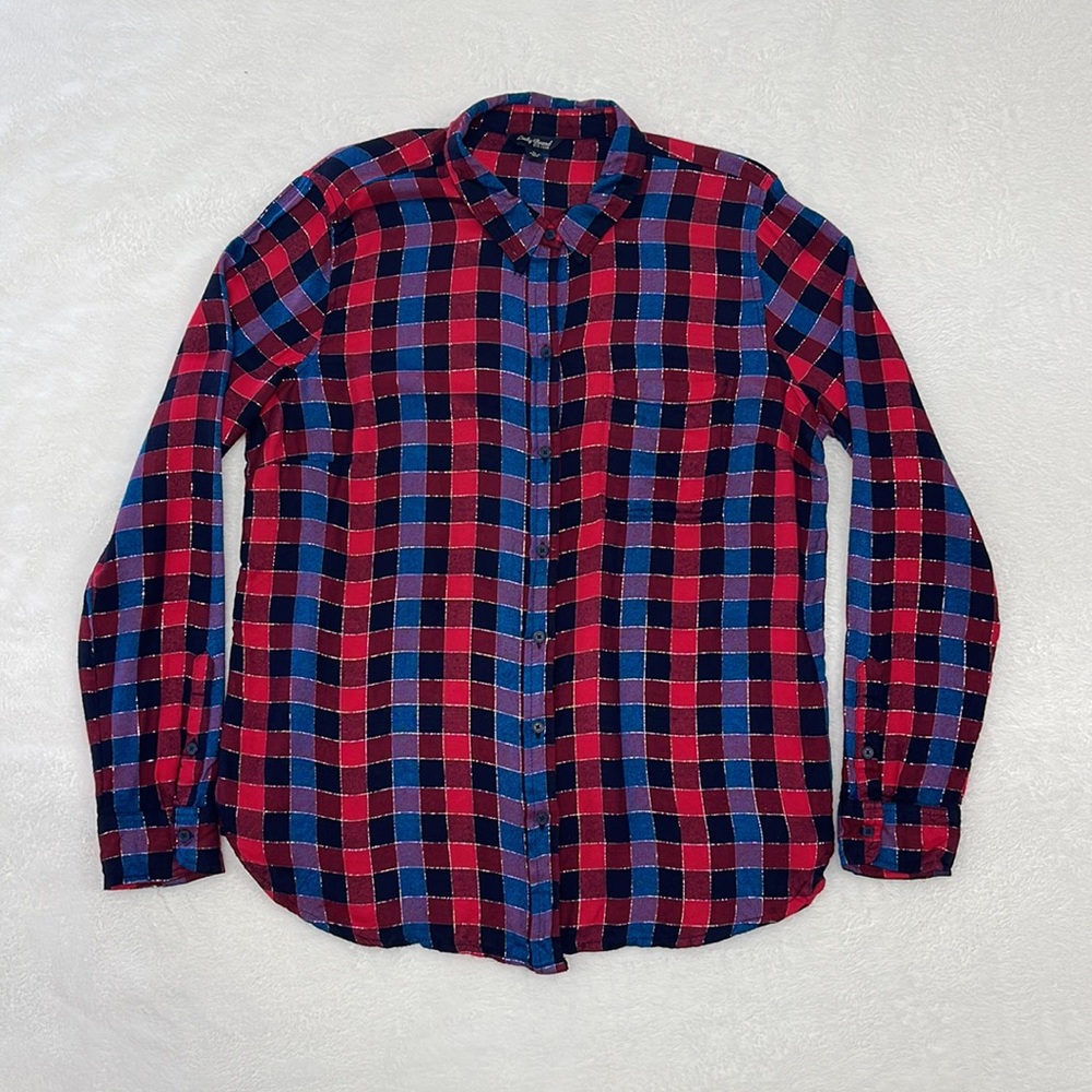 Lucky Brand Womens Tinsel Plaid Shirt sz Large